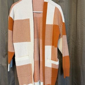 Open-Front Cream & Rust Colorblock Cardigan